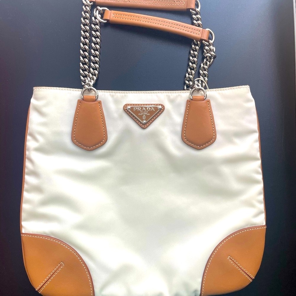 Prada Open Chain Tote-Canvas and Leather